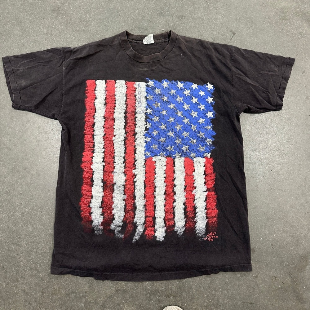 Vintage 1990 Wild Oats American Flag T Shirt Signal Mega-Tee XL Single Stitch